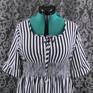 Striped Knot Front Shirred Waist Swing Dress 2X/4X
